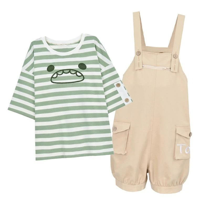 "MONSTER STRIPED" T-SHIRT / OVERALLS N081102