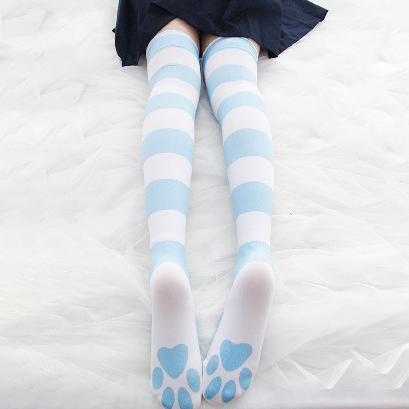 "CAT PAW STRIPED OVER THE KNEE" SOCKS N102408