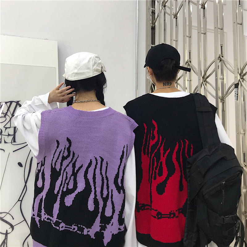 HARAJUKU FLAME CONTRAST SWEATER VEST UB2724
