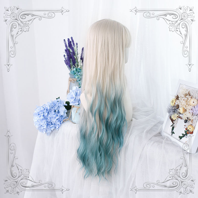"LOLITA WHITE BLUE GRADIENT LONG CURLY" WIG UB2449