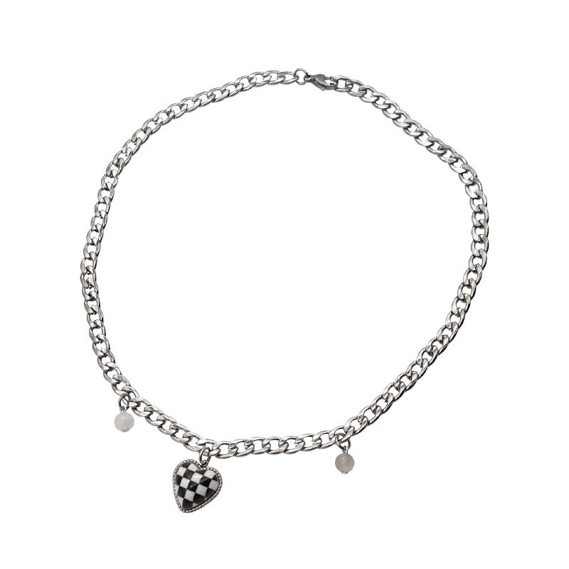 BLACK WHITE CHECKERBOARD LOVE NECKLACE UB2739