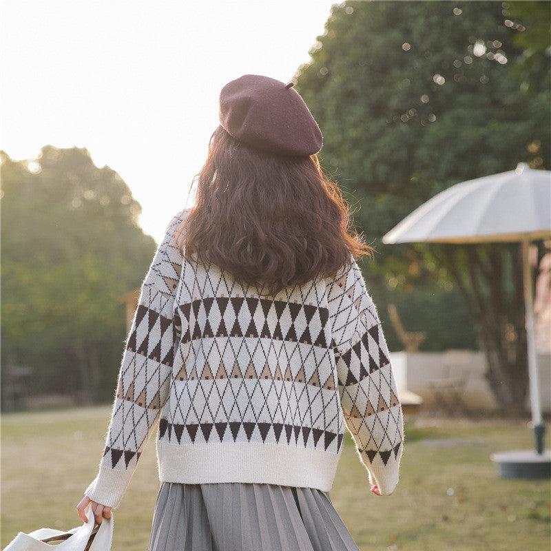 "LAZY DIAMOND PATTERN PULLOVER" SWEATER N111704