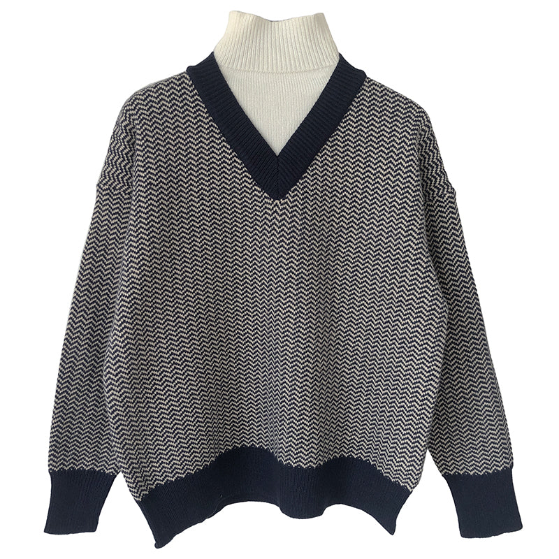 "HALF HIGH COLLAR FAKE TWO-PIECE" SWEATER N111611