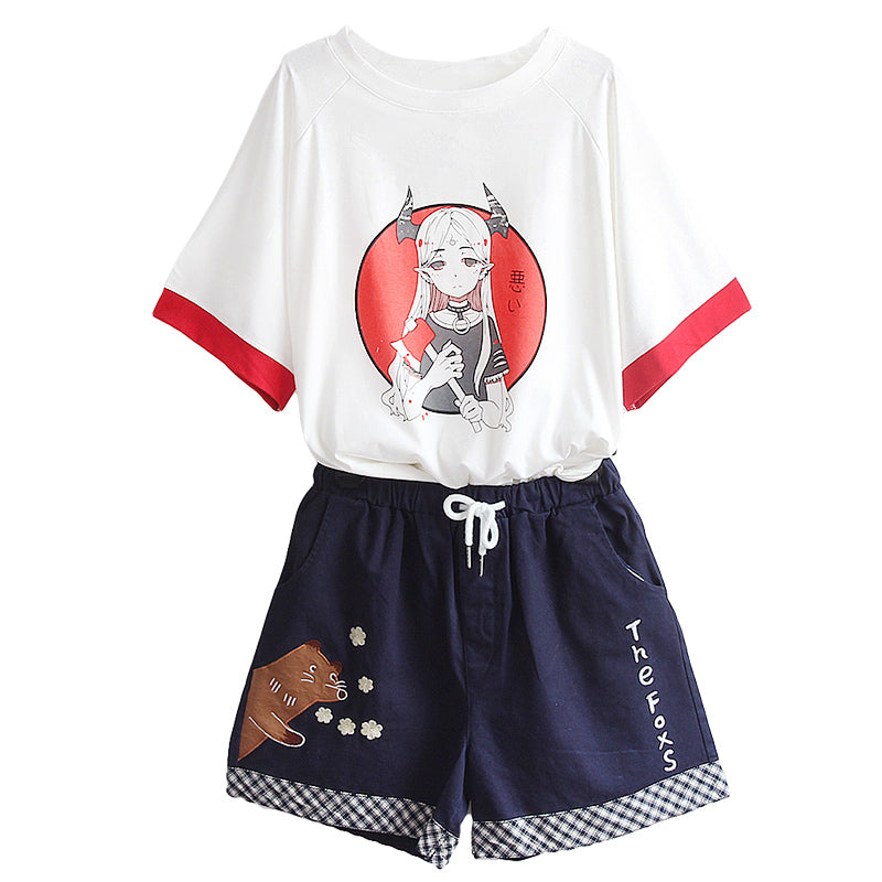 RED WHITE DEVIL GIRL PRINT T-SHIRT UB2670