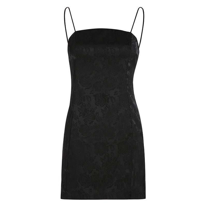 "FLOWER DARK PATTERN SLIT" SUSPENDER DRESS N072910