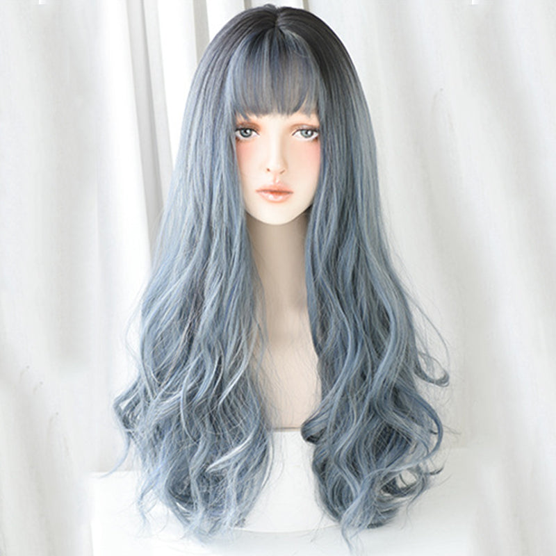 HAZE BLUE AIR BANGS LONG CURLY WIG UB2570
