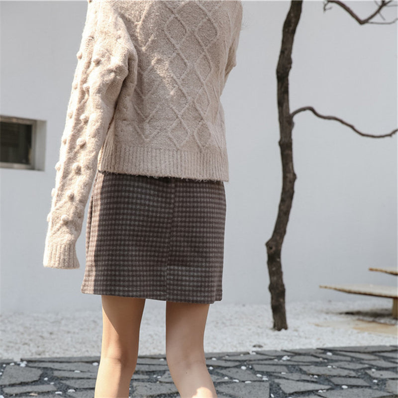 "HIGH WAISTED WOOLEN PLAID" SKIRT N111810