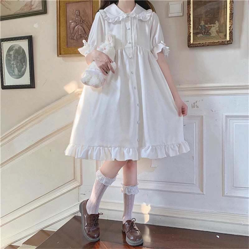 "CUTE DOLL COLLAR RUFFLED WHITE" DRESS N041205