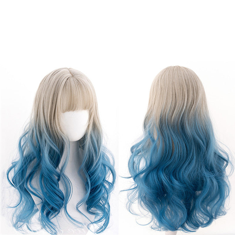 "JK SILVER BLUE GRADIENT LONG CURLY" WIG N020305