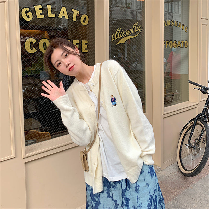 "EMBROIDERED BEAR" SWEATER COAT N091401