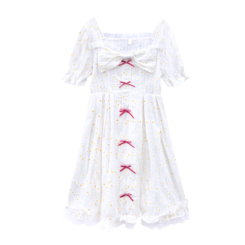 "WHITE DAISY FLORAL CUTE BOW" DRESS N041203