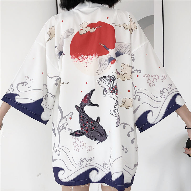 BLACK/WHITE KOI PRINT CARDIGAN UB2814