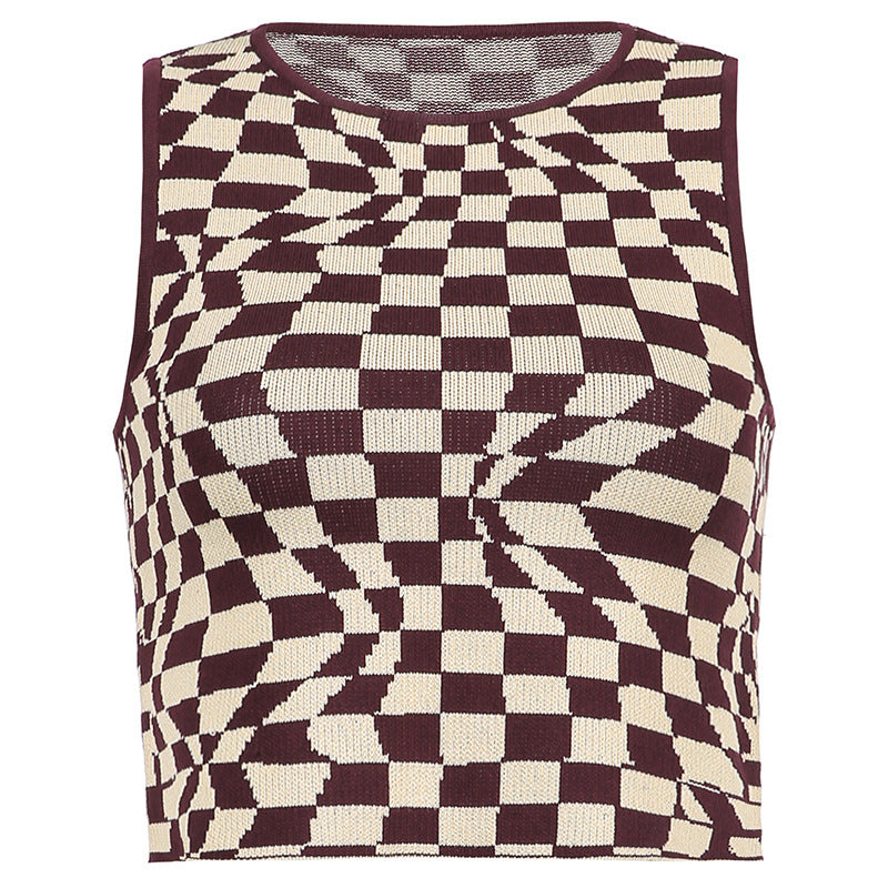 "IRREGULAR CHECK PRINT KNIT" VEST UB2434