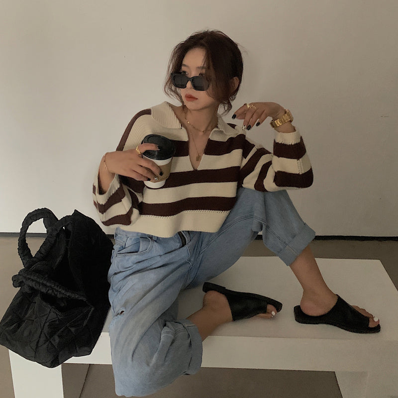 "STRIPED SWEATER" CROP TOP N102010