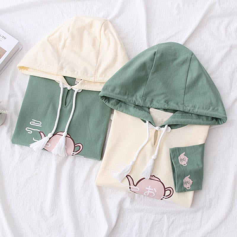 CUTE TEAPOT PRINT HOODIE UB2545