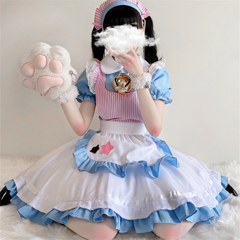 LOLITA BLUE WHITE STAR EMBROIDERY CAT MAID OUTFIT UB2781 – Uoobox