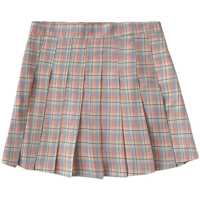 "SEVEN COLORS PASTEL PLAID PLEATED" SKIRT N031603