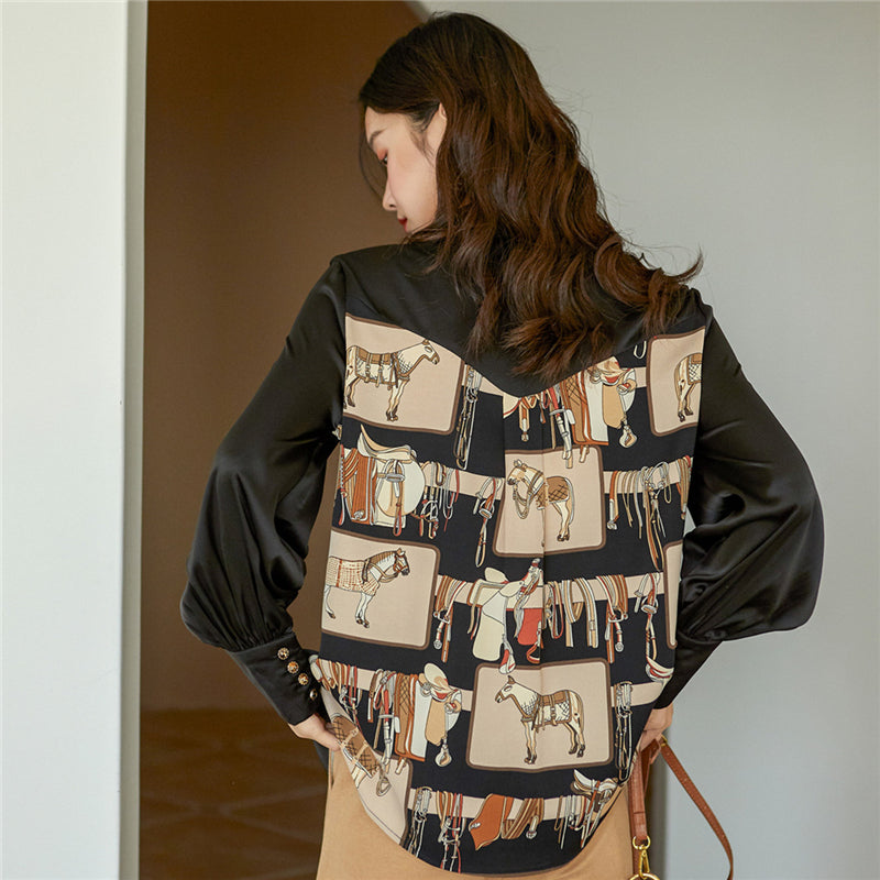 BLACK BROWN VINTAGE HORSE PRINT SHIRT UB2833