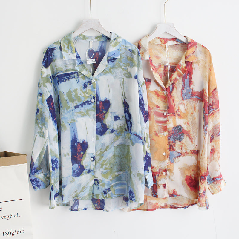 "RETRO LAZY TIE-DYE PRINTED LONG SLEEVED" SHIRT N030806