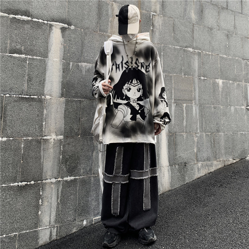 DARK TIE-DYE ANIME LOOSE HOODIE N050602