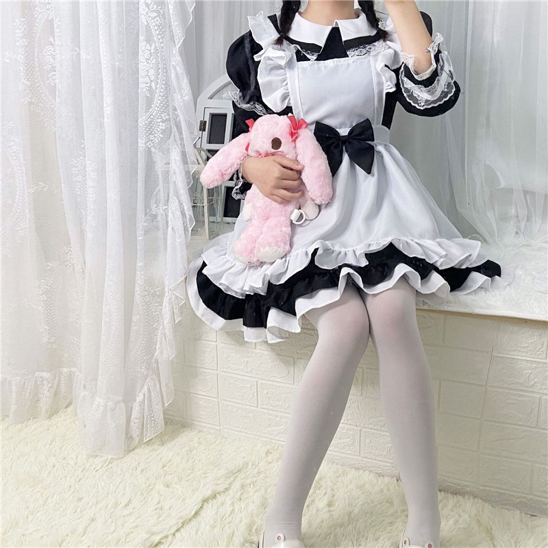 long sleeve maid dress Dursoulink Girls Maid Dress for 4-12 Years, Long Sleeve Velvet Court Style Princess Dress, Girl's, Size: 140, White
