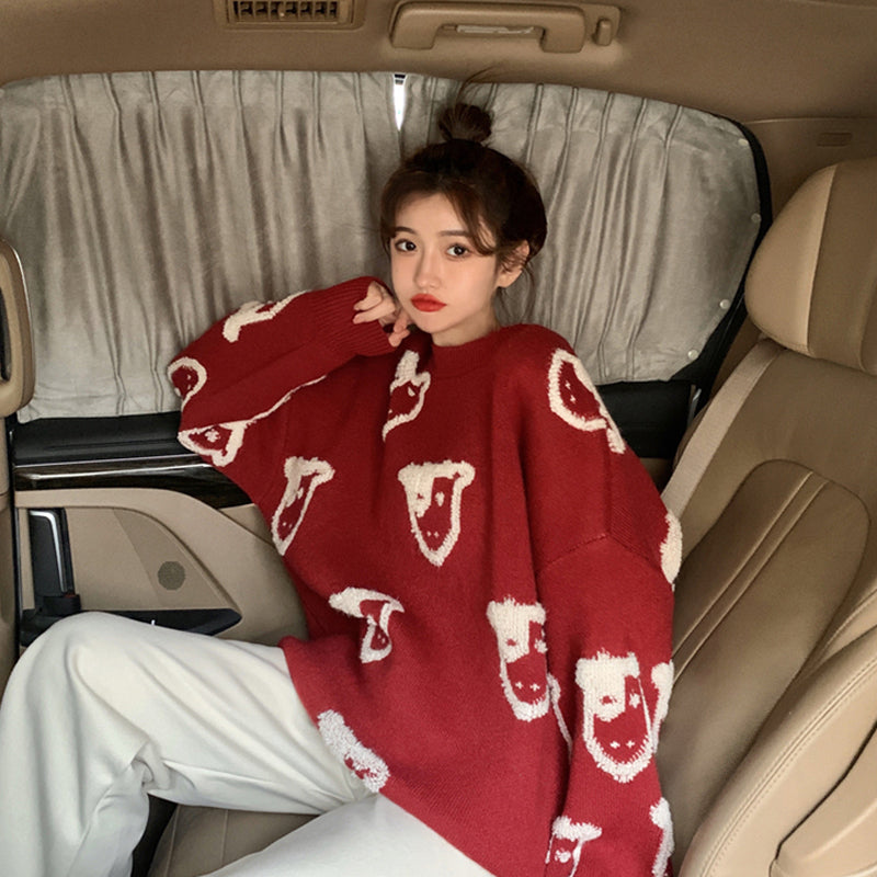 "CALF PRINT RED" SWEATER N011905