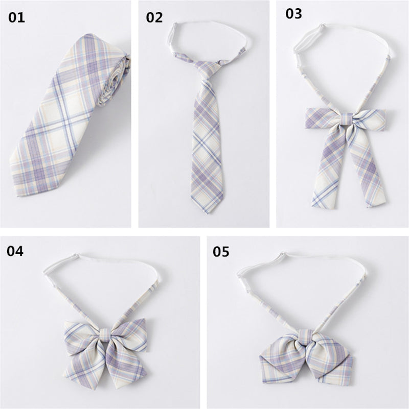 "JK LIGHT PURPLE WHITE PLAID" SKIRT / TIE N073018