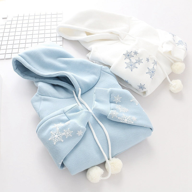 WHITE/BLUE SNOWFLAKE PRINT HOODIE UB2681