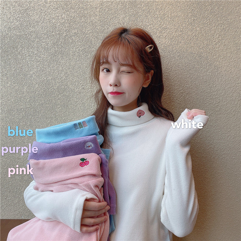 "HALF HIGH COLLAR EMBROIDERED LONG SLEEVE" T-SHIRT N110303