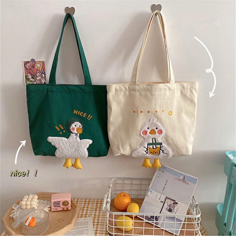 CUTE DUCK EMBROIDERED CANVAS BAG UB2613