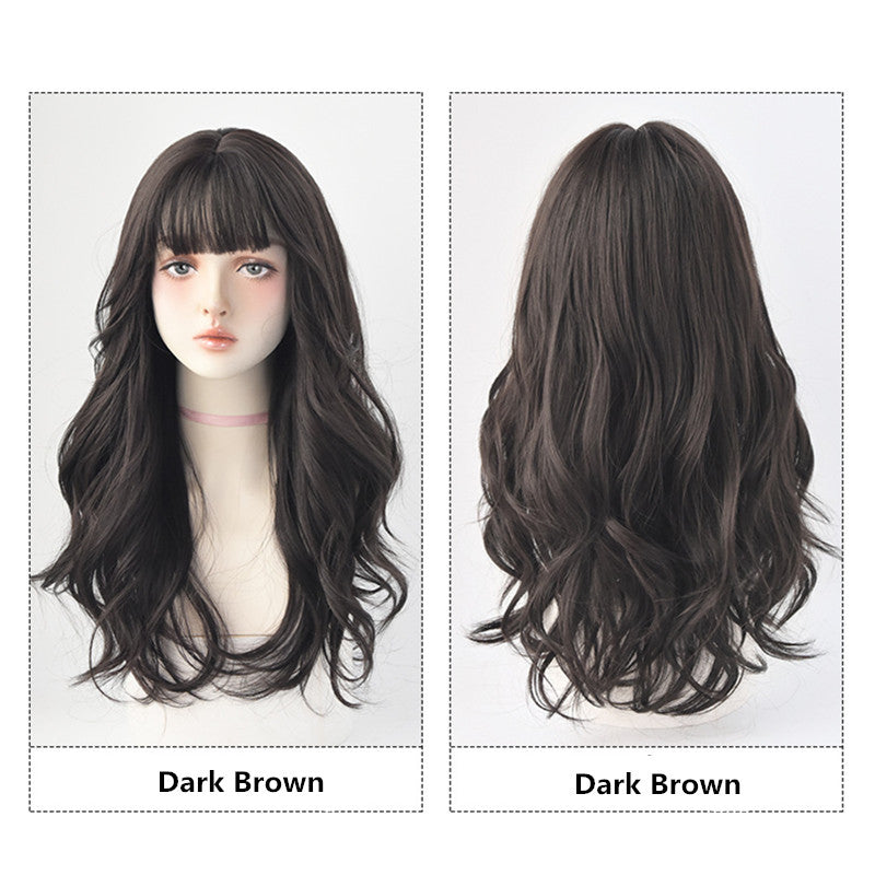 "BROWN AIR BANGS FLUFFY LONG CURLY" WIG H041903