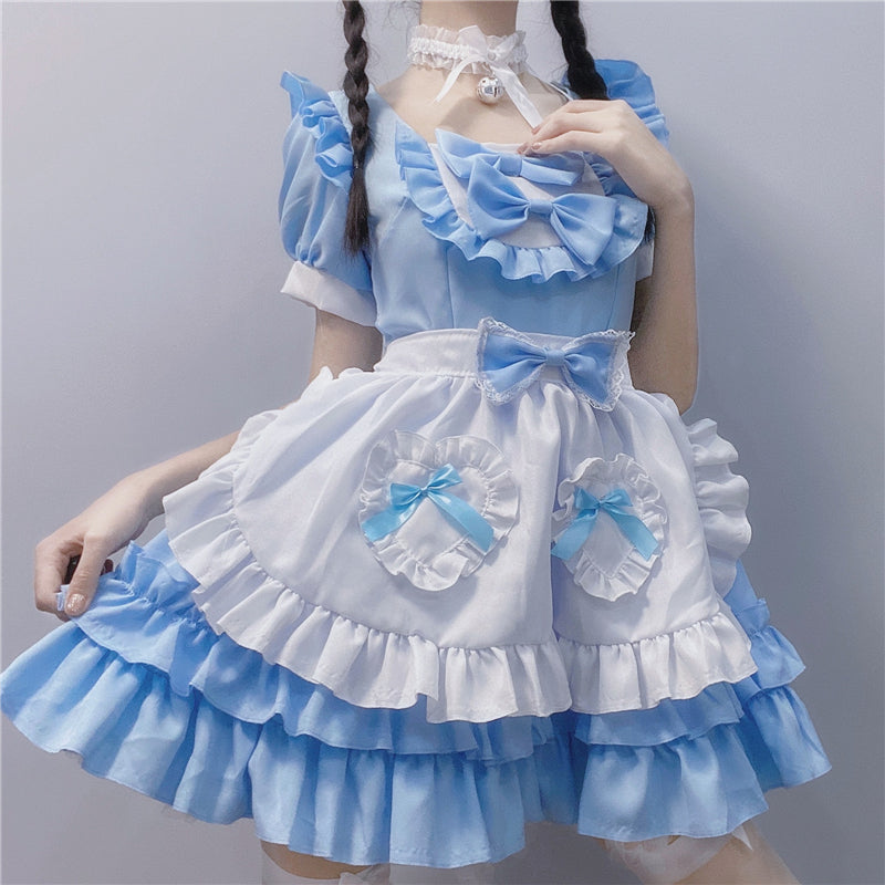 lace maid dresses LOLITA BLUE CUTE BOWKNOT MAID