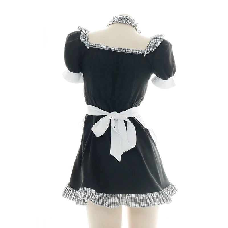 BLACK WHITE PLAID HOLLOW LOVE CAT MAID OUTFIT UB2601