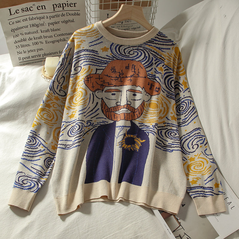 "VAN GOGH OIL PAINTING" SWEATER N111207