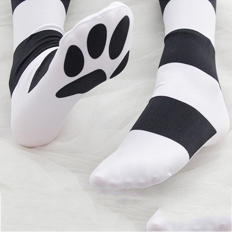 "CAT PAW STRIPED OVER THE KNEE" SOCKS N102408