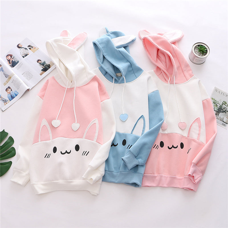CUTE PINK BLUE BUNNY EARS HOODIE UB2651