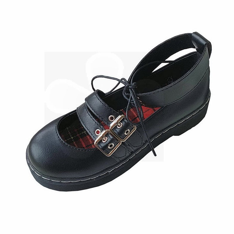 LOLITA BLACK VINTAGE BUCKLE LEATHER SHOES UB2509