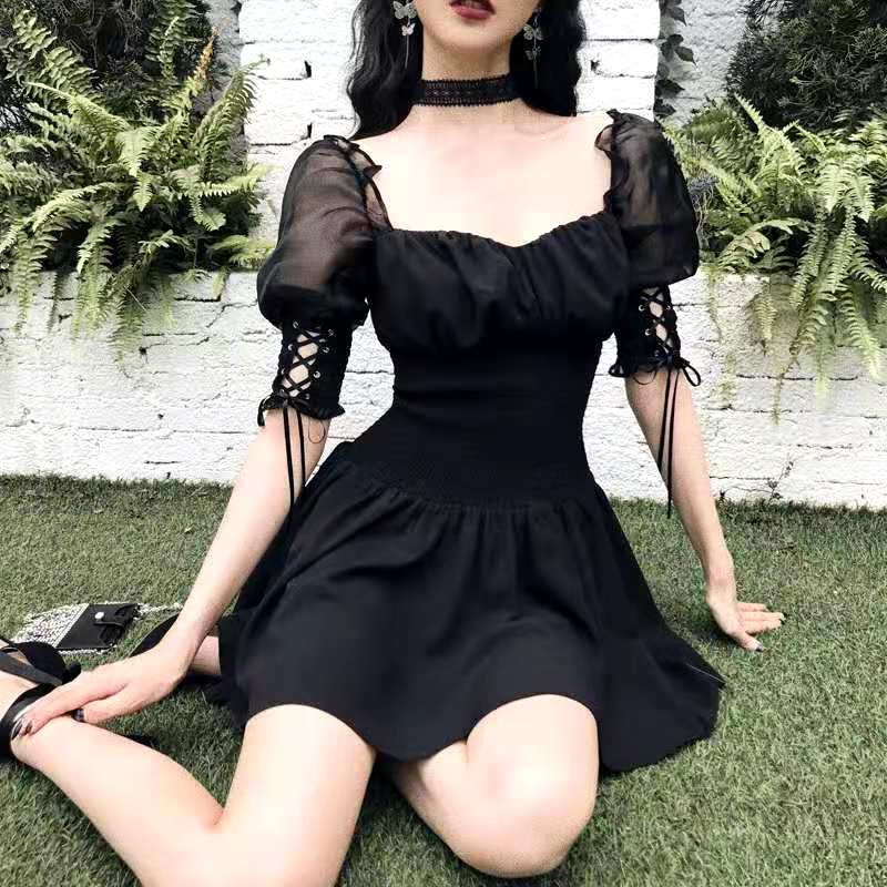black gothic mesh mini dress Amazon.com: Women Gothic Dress Black mesh Summer Sexy mini Dress Hipster Vintage high Waist Street Party Dress: Clothing, Shoes & Jewelry