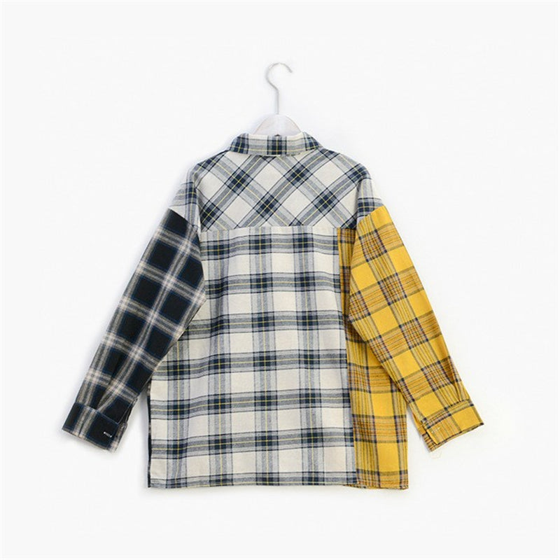 "YELLOW BLACK MATCHING PLAID LONG SLEEVE" SHIRT UB2406