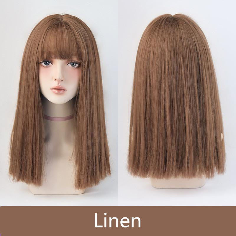 NATURAL BROWN BANGS MID-LENGTH WIG UB2555