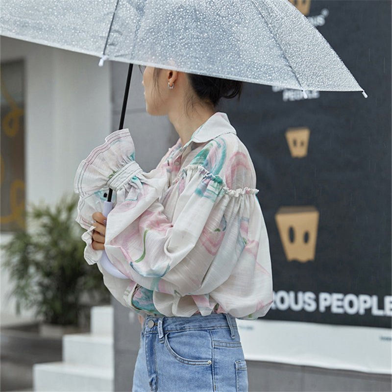 FLOWER PRINT PUFF SLEEVE SHIRT UB2664