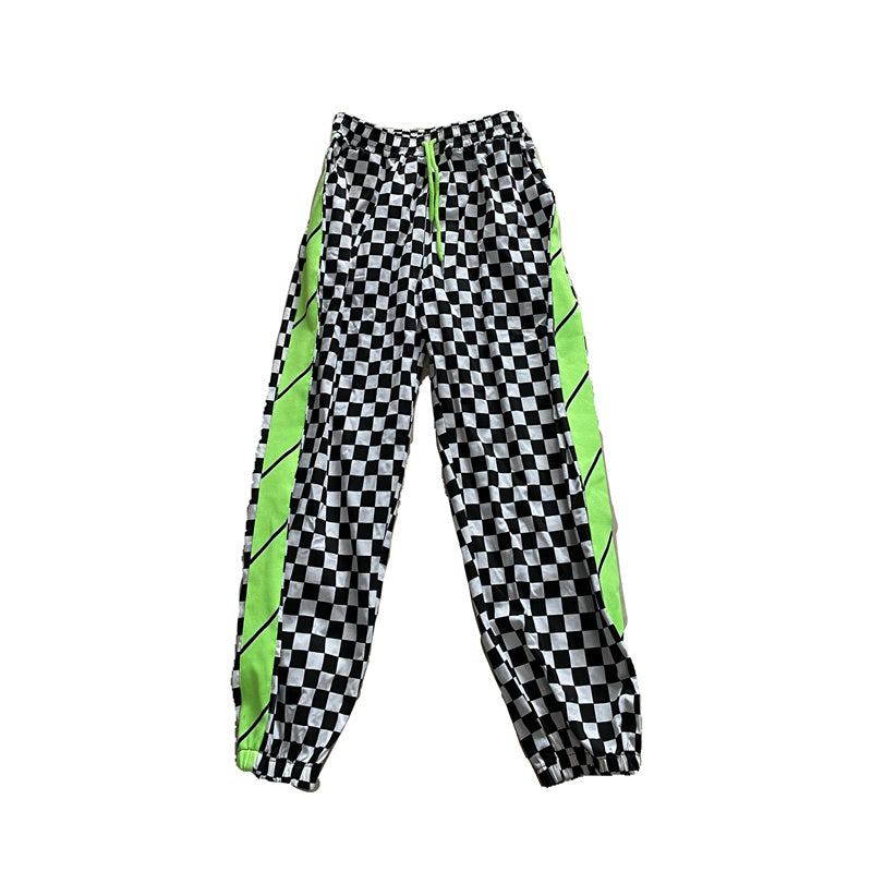 "GREEN STRIPED BLACK WHITE CHECKER" PANTS UB2407