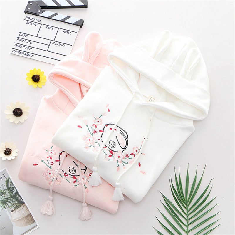 CUTE BUNNY PLUM EMBROIDERED HOODIE UB2666