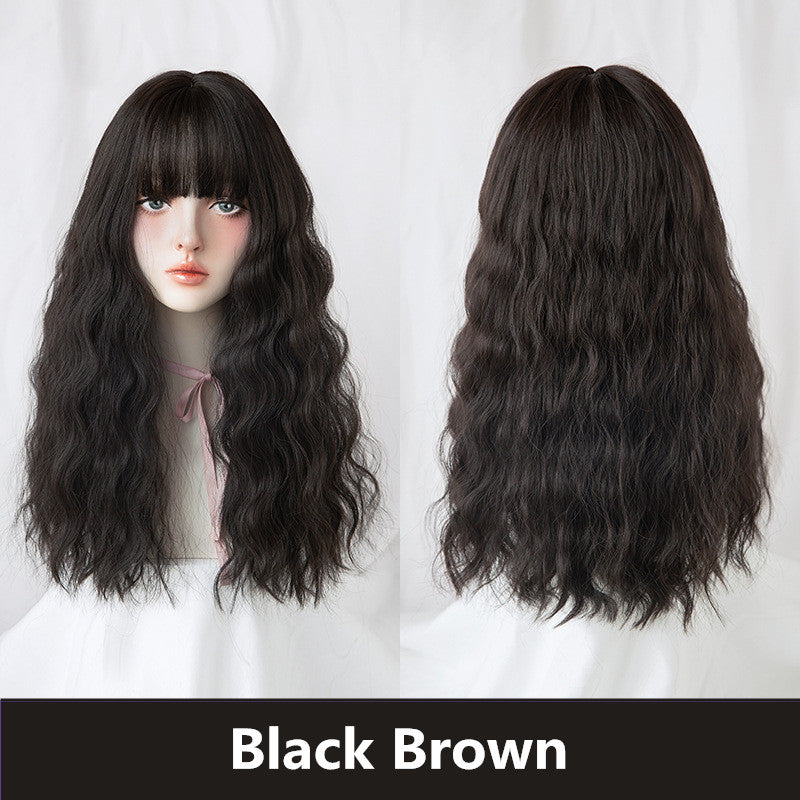 BROWN NATURAL BANGS LONG CURLY WIG UB2568