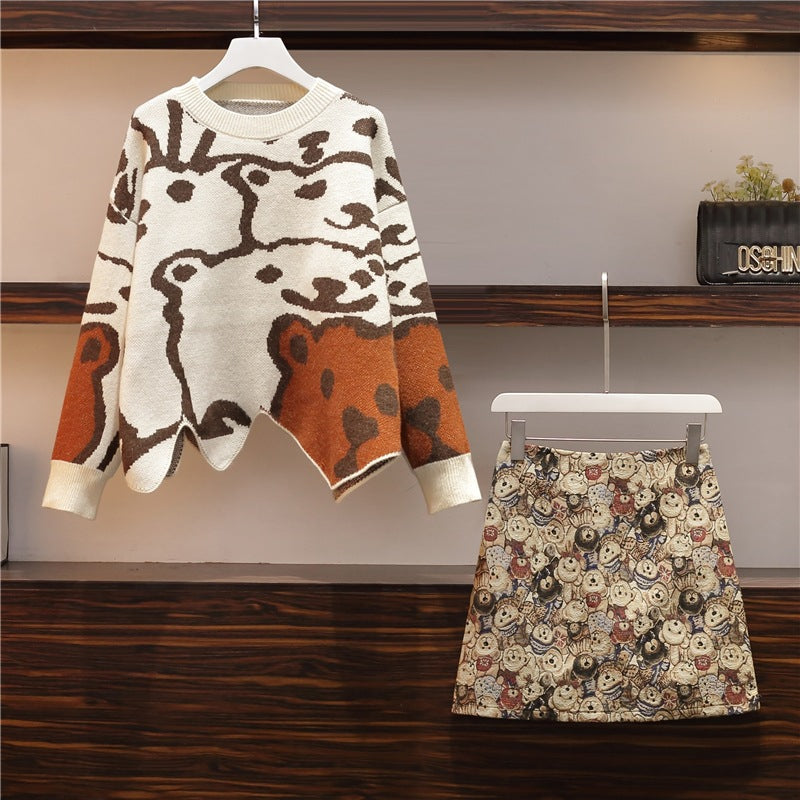 "FULL PRINT BEAR SWEATER" TOP/SKIRT N030903