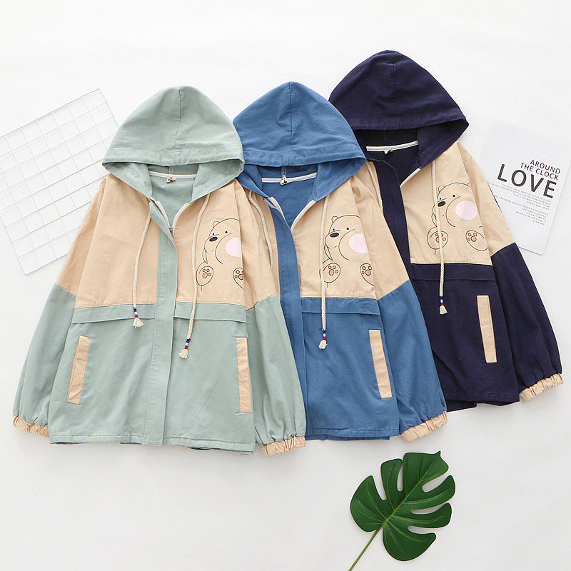 "BEAR PRINT LONG SLEEVE HOODED" JACKET N022308