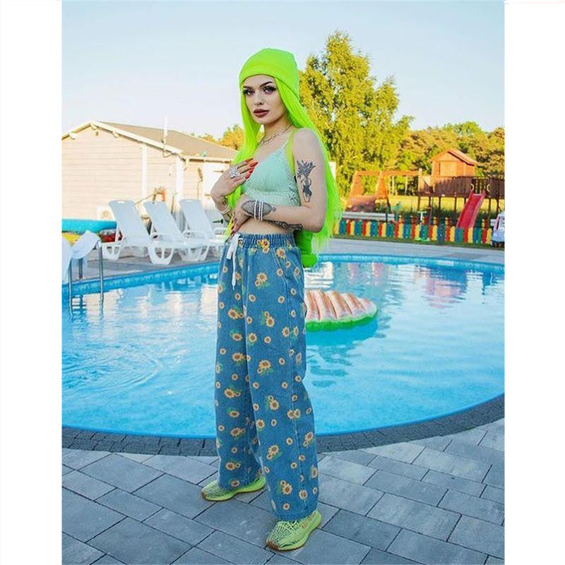 "SMALL DAISY PRINT LOOSE" JEANS D051901