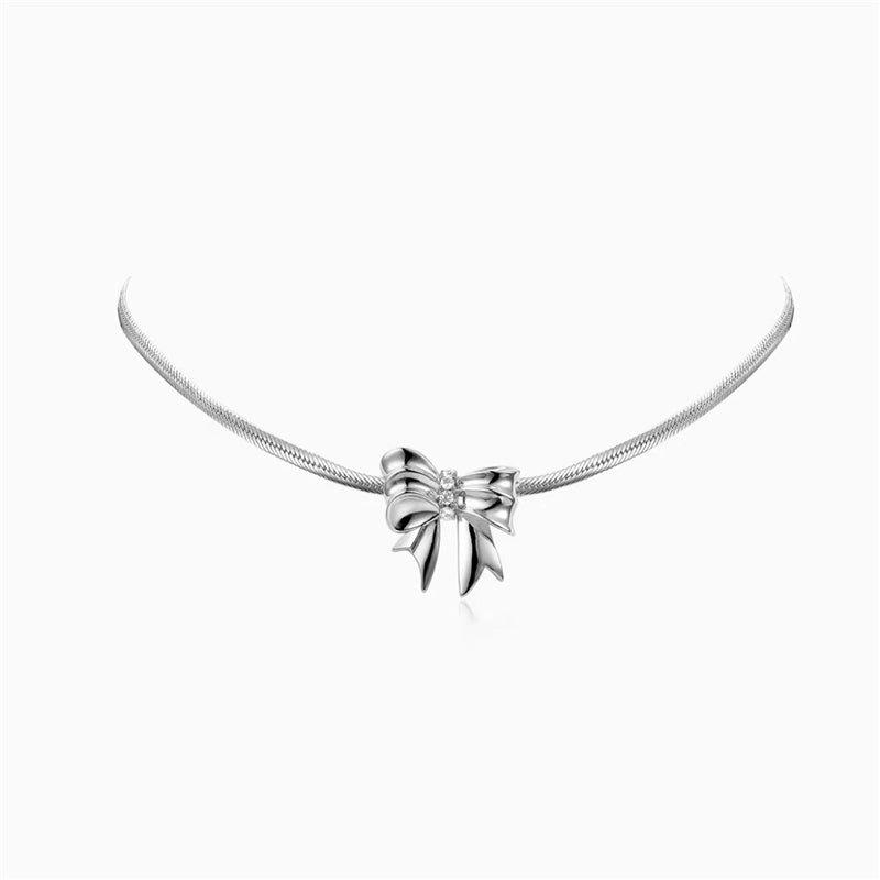 SIMPLE SILVER BOW NECKLACE UB2741