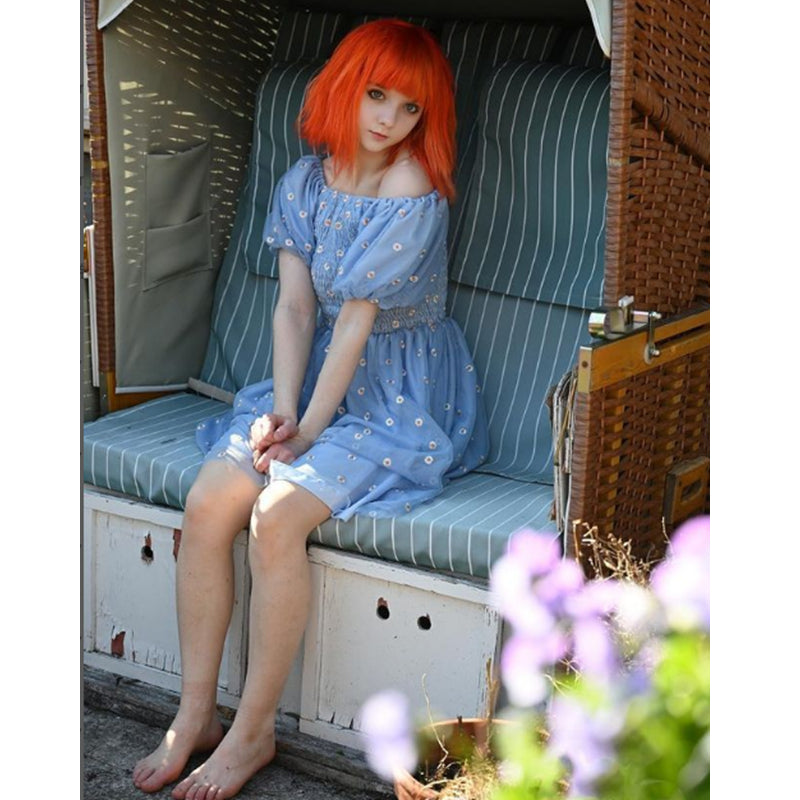 "DAISY EMBROIDERED PUFF SLEEVE MESH" DRESS N050601