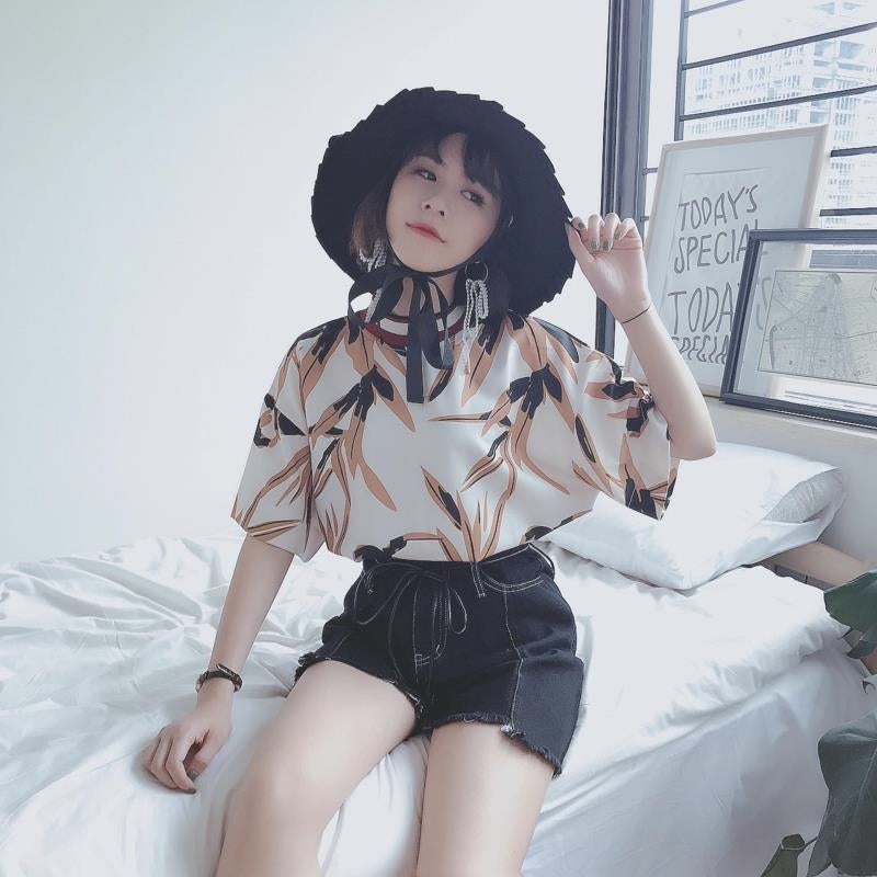 “LEAVES & RIB COLLAR” T-SHIRT W031904